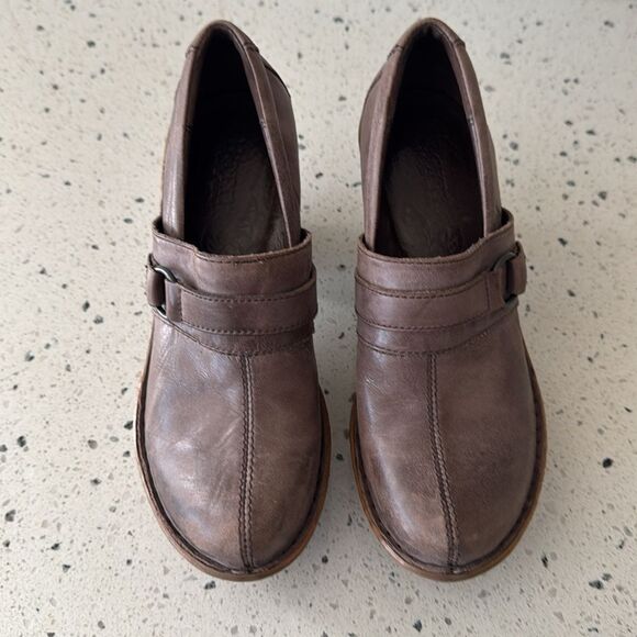 Born Haddon Taupe Leather Slip On Clog Casual Shoes Block Heel Platform Size 6.5 - Picture 2 of 12